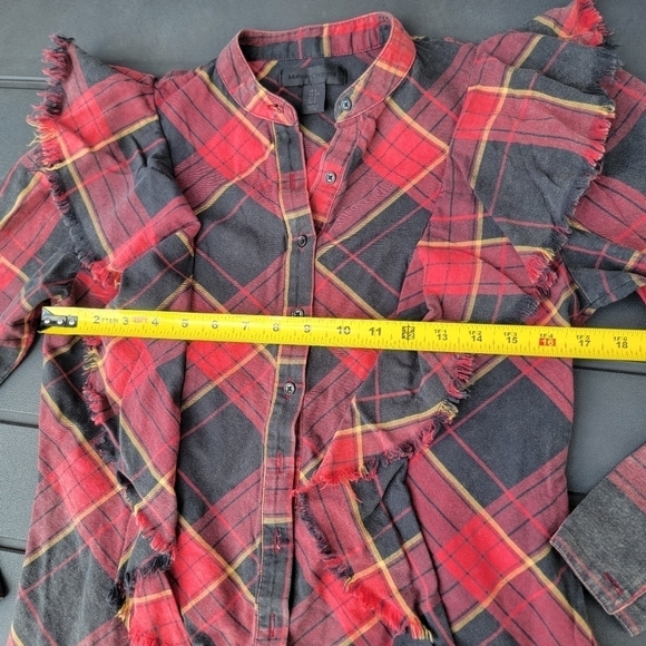 2/$20 Maison Cinqcent Plaid Ruffle Button Down Top S - Picture 7 of 12